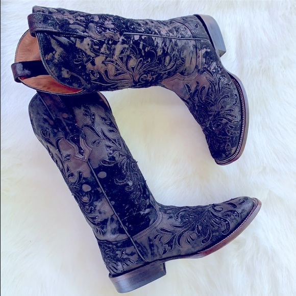 STETSON Sequin Square Toe Black Western Boots 7 - Picture 5 of 13